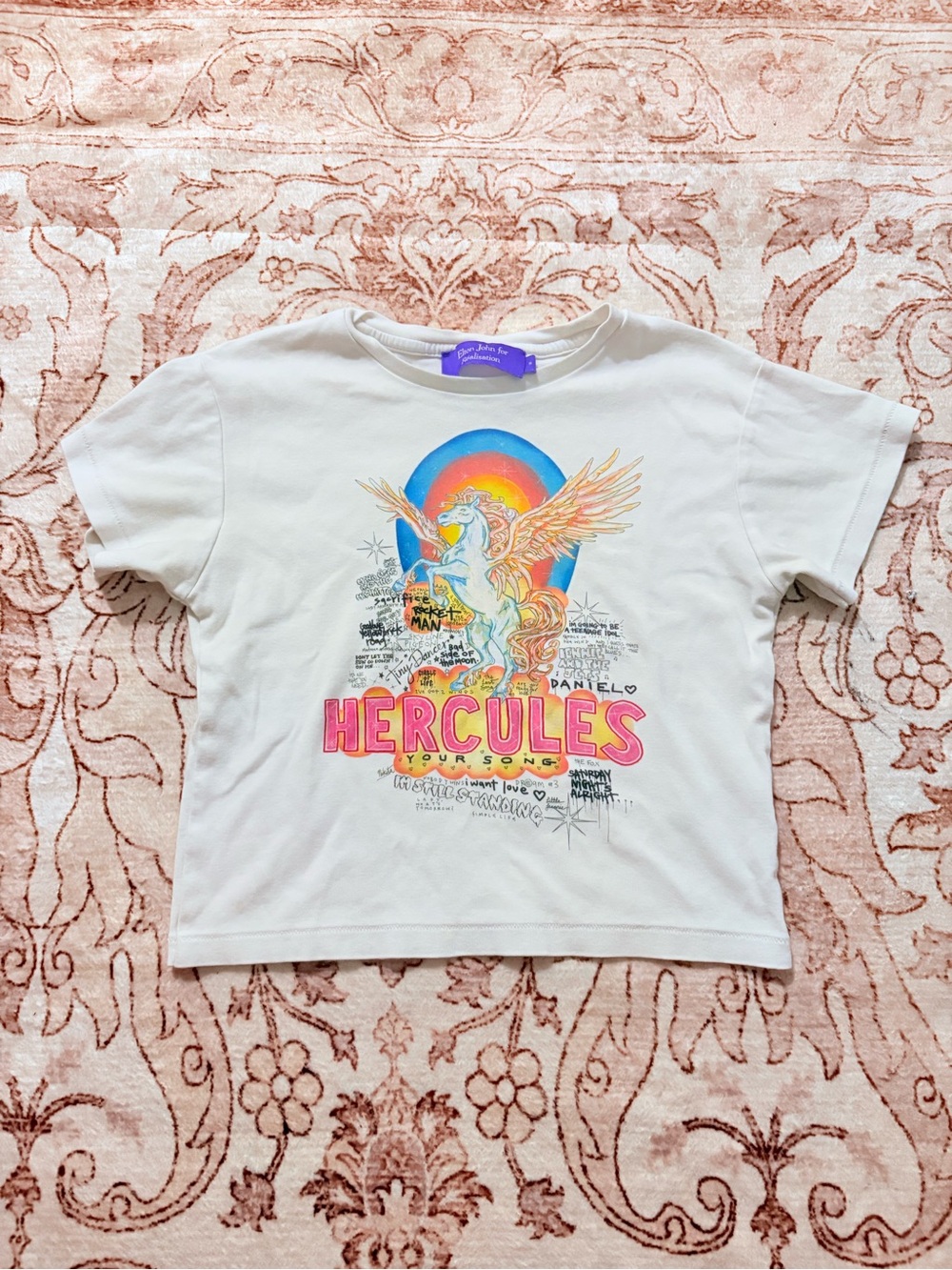 Realisation Par White Hercules Graphic Tee with Rainbow and Pink Lettering